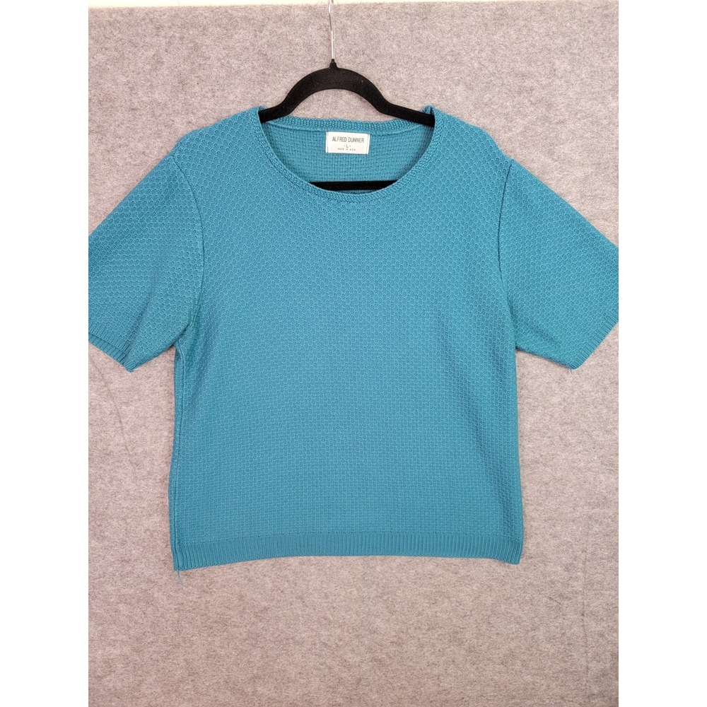 Alfred Dunner Top Womens Large Blue Crew Neck Short Sleeve Knit Blouse Solid